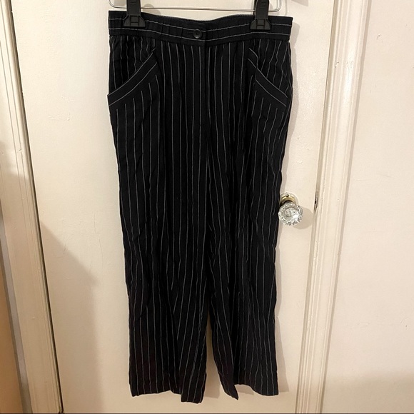 NWOT Petite Eileen Fisher Navy Pinstriped Wide-Leg Cropped Pant - Picture 3 of 6